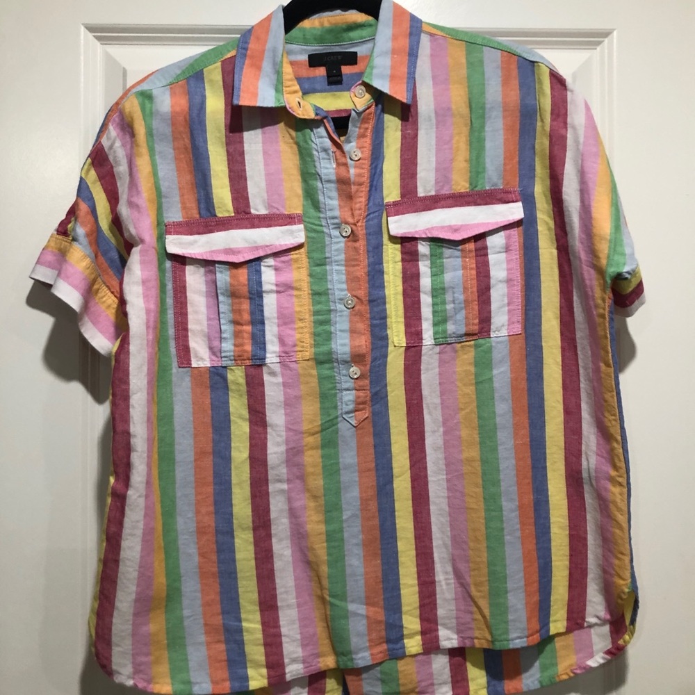 J Crew multi color striped blouse